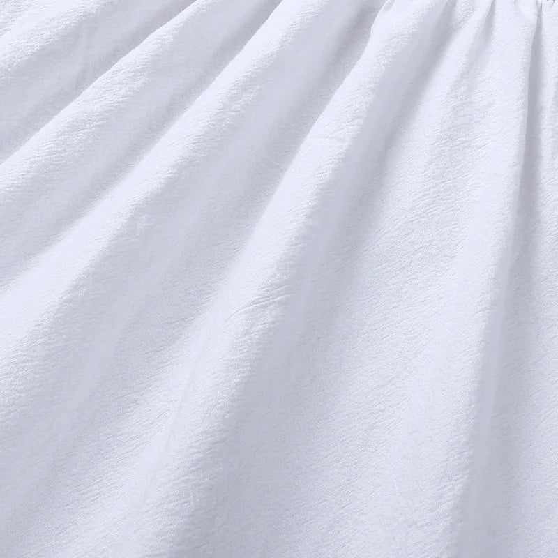 Girls Solid Linen Casual Dress with Ruffle Sleeves - White, Pink, Green, Blue