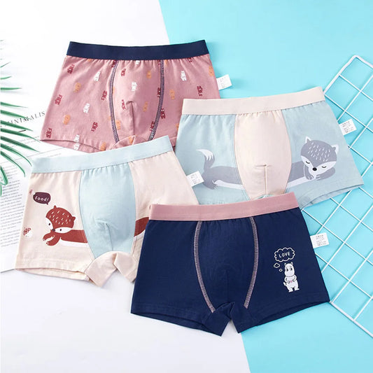 Cotton Breathable Boys Briefs Cartoon Cars Penguins 4pcs Lot