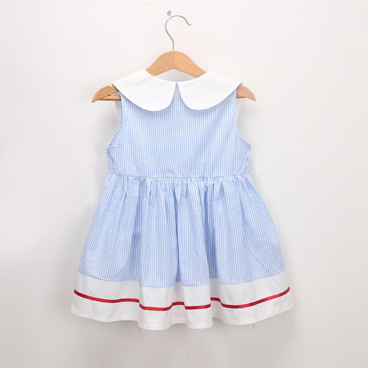 Summer Fancy Princess Dress Embroidered with Сherries - Sky Blue