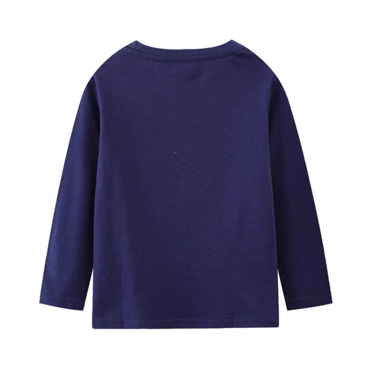 Cotton Long Sleeve Dino Light-Up T-Shirt for Boys – Navy Blue