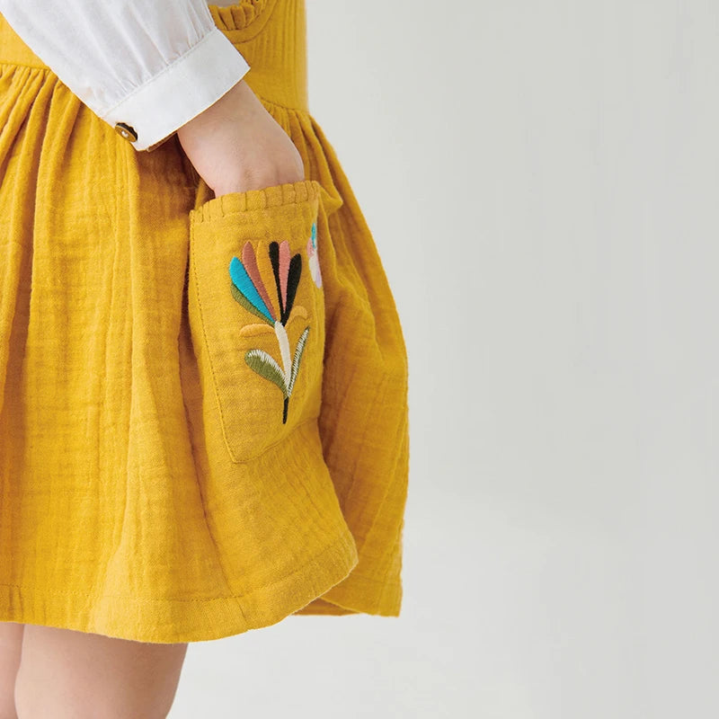 Cotton Set Shirt + Dress for Girls Long Sleeve Floral Print 2-7 Years - Yellow