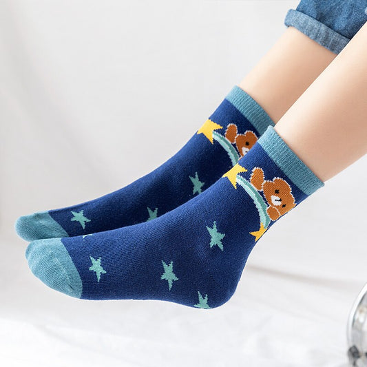5 Pairs of Comfortable Mid-Length Anime Cartoon Socks for Boys - Multicoloured