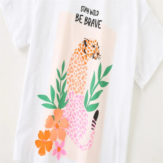 2-Piece Summer Set – Top and Animal Patterned Leggings in White & Red