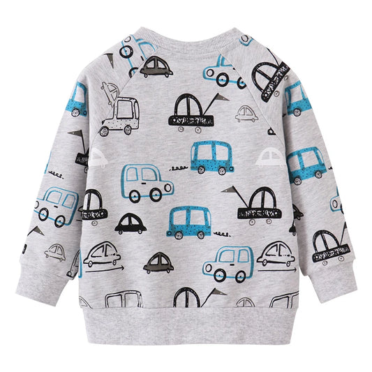 Cotton Autumn Sweatshirt with Cartoon Cars for Boys 2-7 Years - Grey