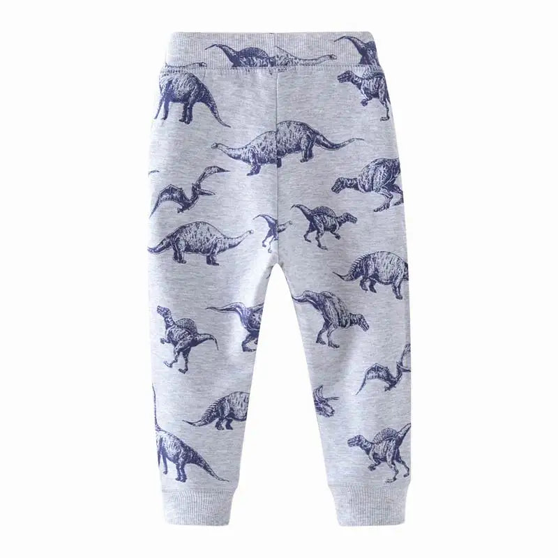 Cotton Warm Full Length Trousers with Dinosaur Pattern for Boys and Girls 2-7 Years Old - Grey
