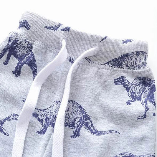 Cotton Warm Full Length Trousers with Dinosaur Pattern for Boys and Girls 2-7 Years Old - Grey