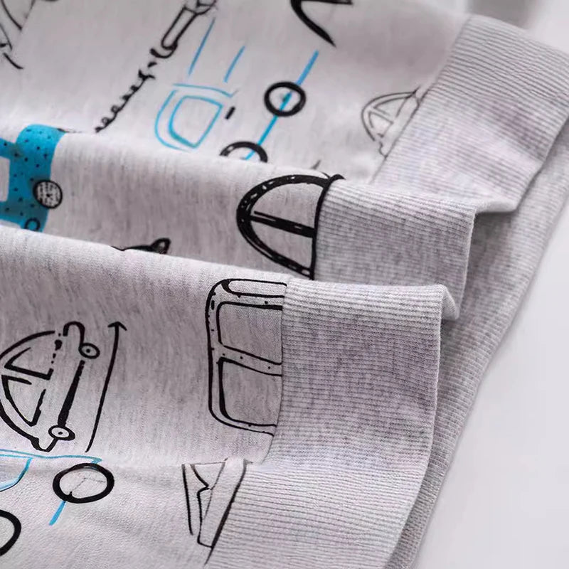 Cotton Autumn Sweatshirt with Cartoon Cars for Boys 2-7 Years - Grey