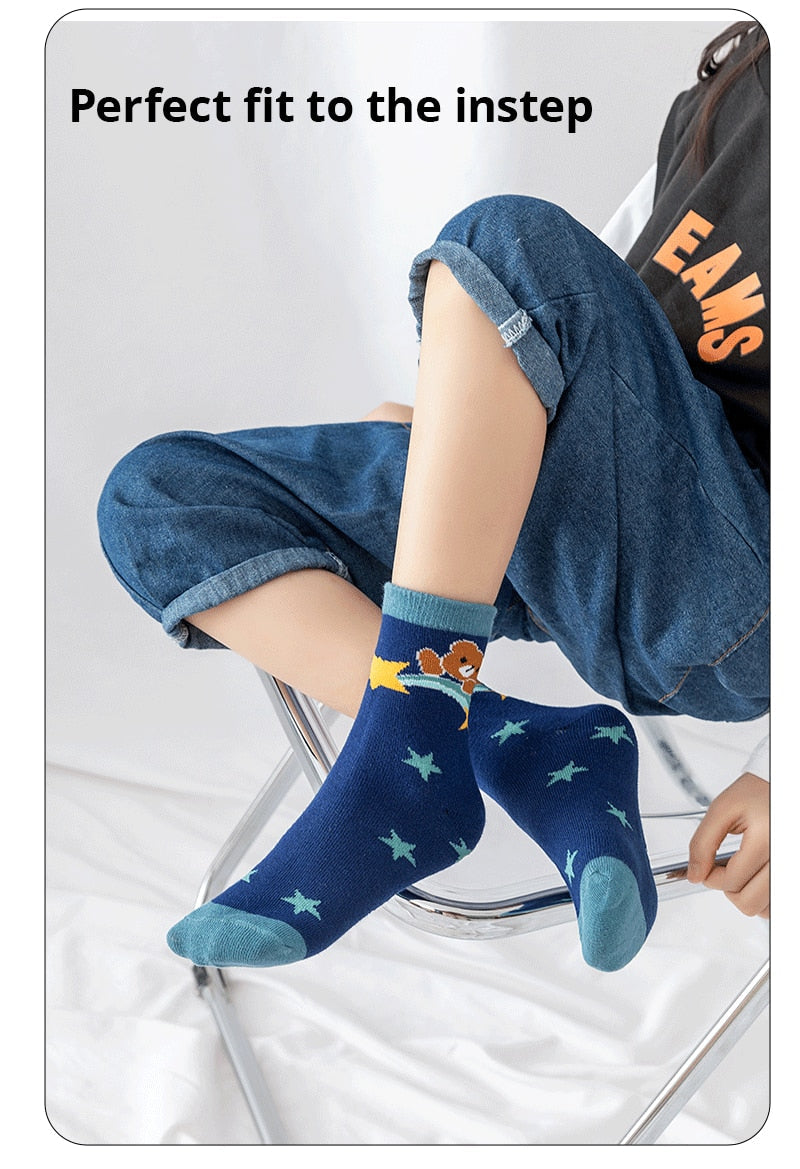 5 Pairs of Comfortable Mid-Length Anime Cartoon Socks for Boys - Multicoloured