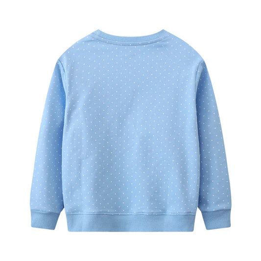 Cotton Sweatshirt with Embroidered Cartoon Rabbit and Long Sleeve - Light Blue
