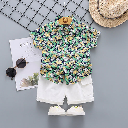 Baby Boys Summer Suit of T-shirt + Shorts, 2 Pcs - Green, Pink, Yellow, Khaki