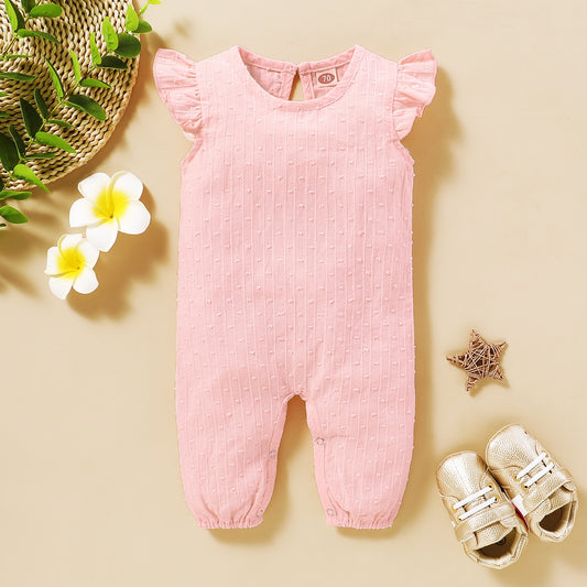 Baby Girl Ruffle Sleeve Cotton Jumpsuit - Pink, Yellow, White