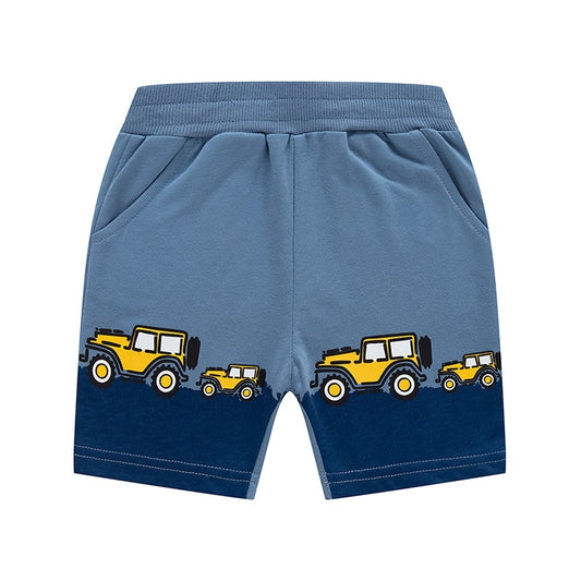 TUONXYE verano moda niños pantalones cortos dibujos animados vehículo coche patrón algodón Casual transpirable bolsillo pantalones bebé niños ropa 2-9