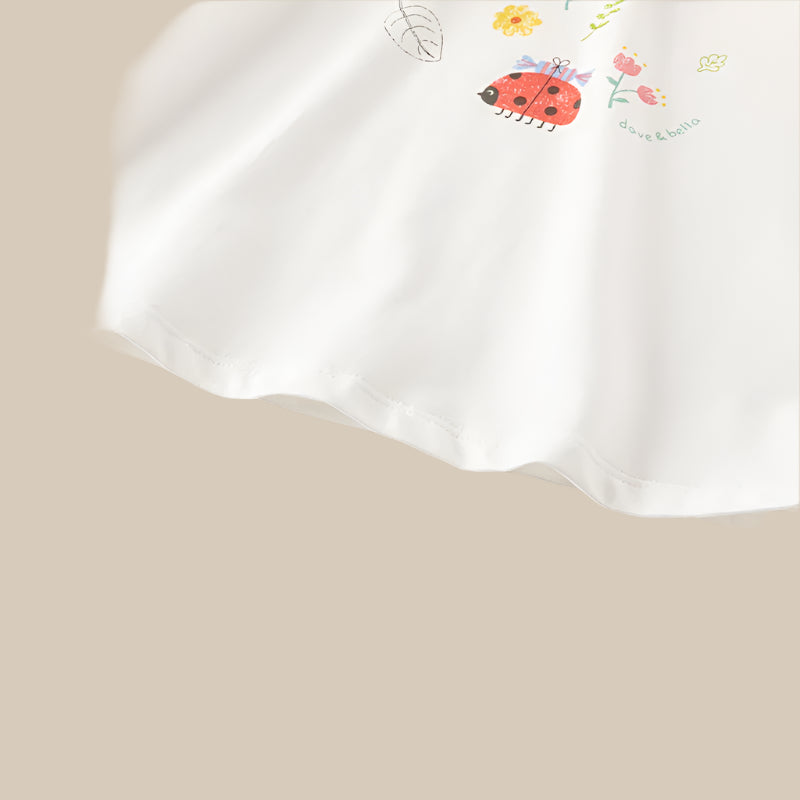 Lightweight Cotton Summer T-Shirt for Girls with Lantern Sleeves – White