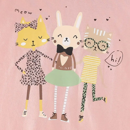 Summer Girls Cotton Short Sleeve Animal Print Top - Pink