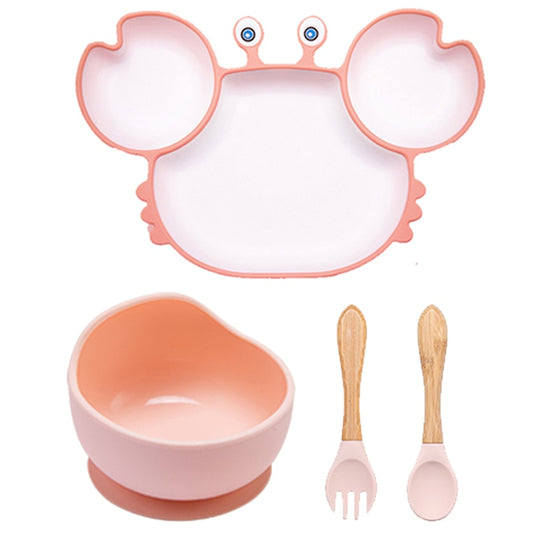 3-piece set of Food-Grade Silicone Feeding Utensils, Non-Slip Baby Tableware - Pink, Green, Blue