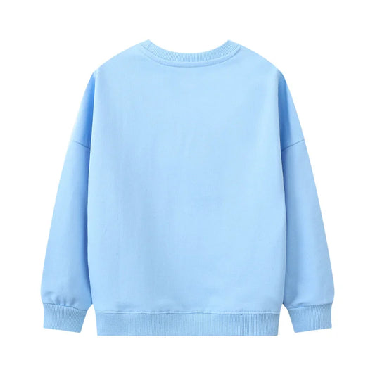 Girls' Long Sleeve Sweatshirts 100% Cotton Cartoon Appliques - Blue