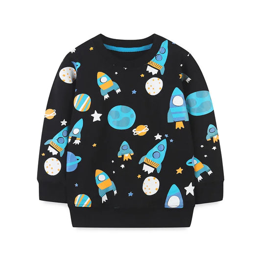 Boys' Cotton Sports Set (2–7 Yrs) with Space Print – Black