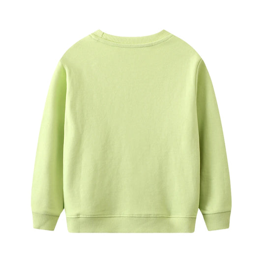 Cotton Long Sleeve Sweatshirt with Cartoon Dinosaurs for Boys & Girls - Green