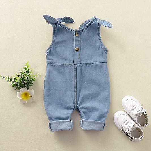 Denim Plain Button-Down Overalls for Newborns - Blue