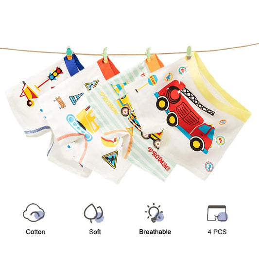 Сotton Breathable Boxer Shorts for Boys, 4 Pcs - Green, Grey, Blue, Yellow, White, Navy, Multicoloured