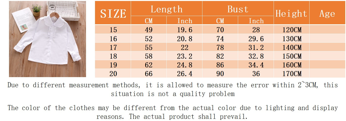 White Shirt for Girls with Long Sleeves