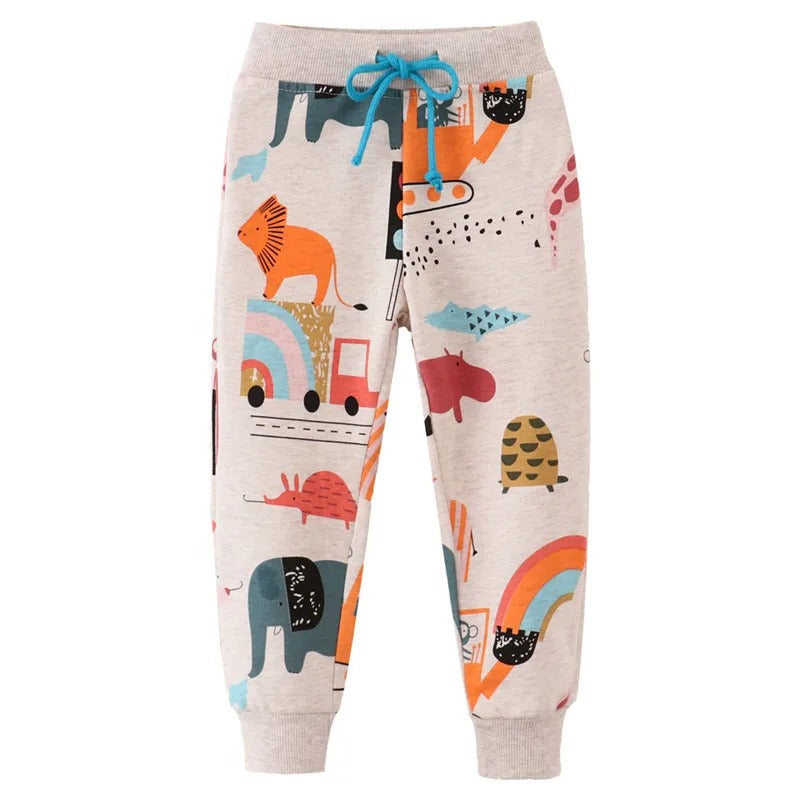Sweatpants For Boys & Girls with Animals Print - Beige
