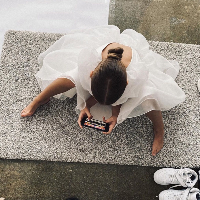 Elegant Floral Print Dress for Girls - White.