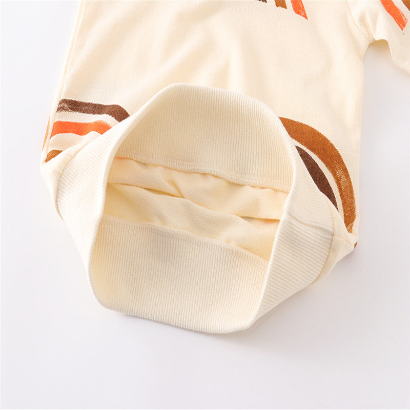 Kids Rainbow & Stars Print Drawstring Cotton Sweatshirts - Ivory, Dark Grey