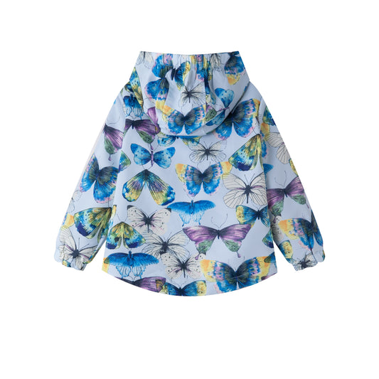 Girls Butterfly Print Double Layer Fleece Lining Jackets - Blue.