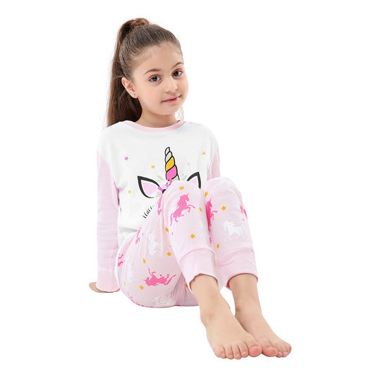 Girls Boys Cartoon Print Cotton Pyjamas - Orange, Pink, Yellow.