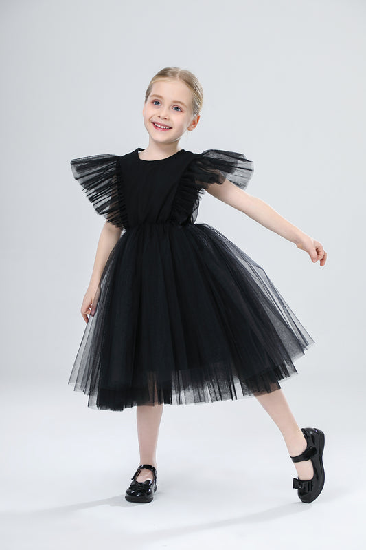 Girls Spanish Flower Boutique Tulle Dress - Black, Grey.