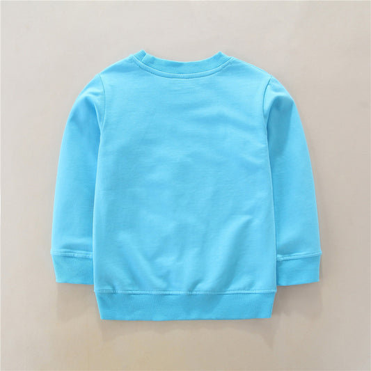 Children's Cute Running Bunny Print Long Sleeve Cotton Sweatshirt - Blue.