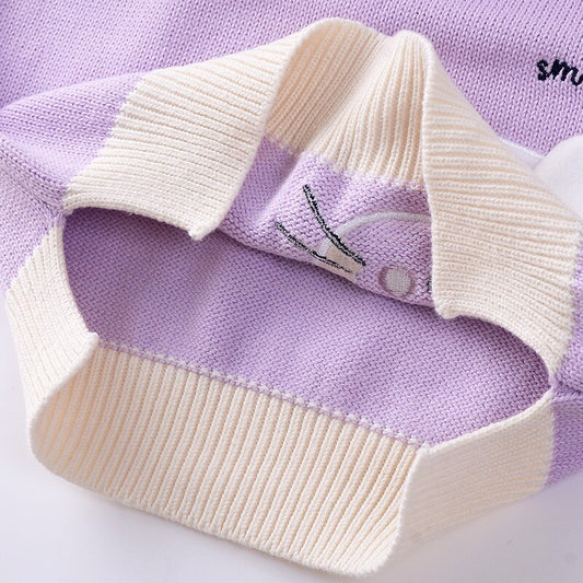 Girls Cartoon Embroidered Cat Knitted Vest - Blue, Green, Lavender.