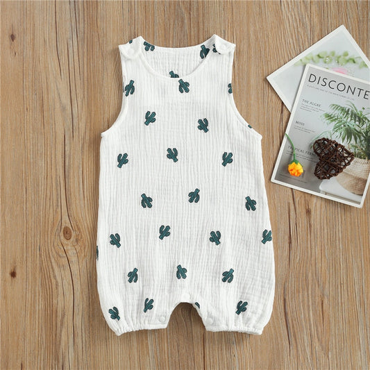 Cotton Linen Sleeveless Rompers for Newborn Babies