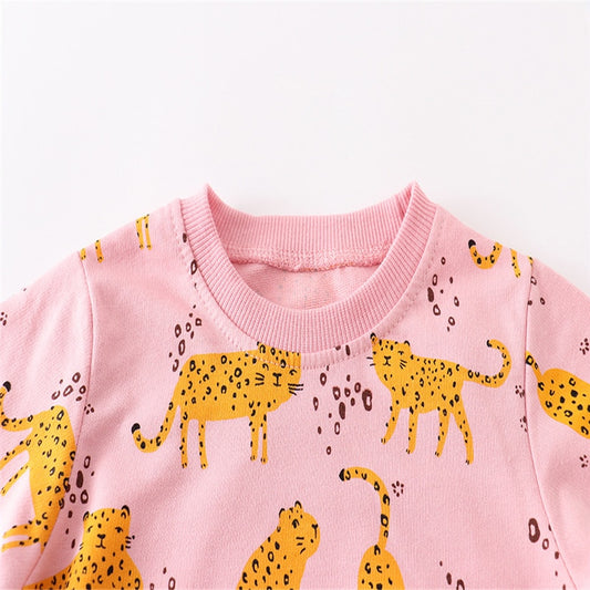 Girls Animals Print Cotton Sweatshirt - Pink.