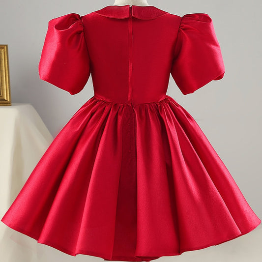 Girls Elegant Vintage Ball Princess Tulle Dress - Red.