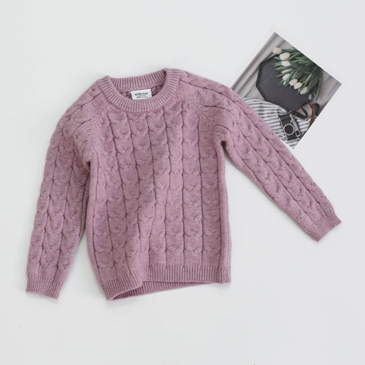 Knitted Baby Boys Girls Clothing Set, Sweater + Pants - Purple.