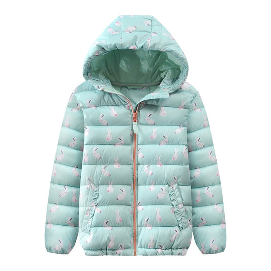 Girls Fashion Little Floral Print Hooded Jacket - Light Green, Pink.