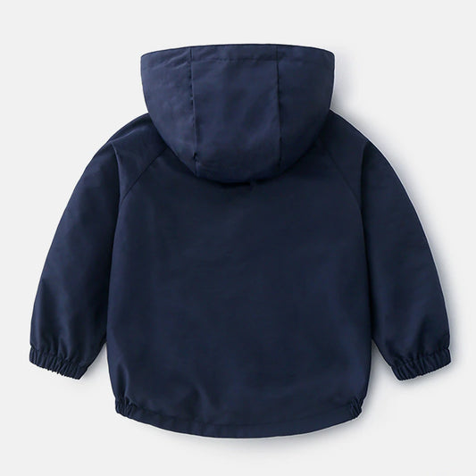 Boys Summer Hooded Windbreaker with Pocket & Zipper - Navy, Yellow.