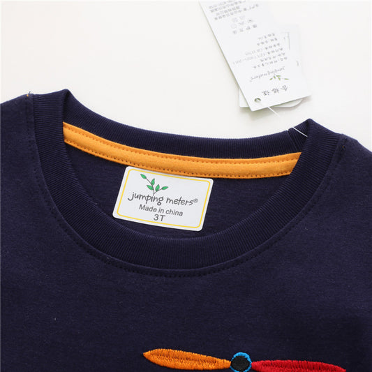 Boys Summer Cartoon Animals Cotton T-shirt - Navy