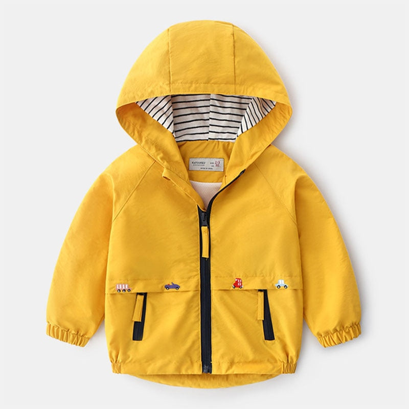 Boys Summer Hooded Windbreaker with Pocket & Zipper - Navy, Yellow.