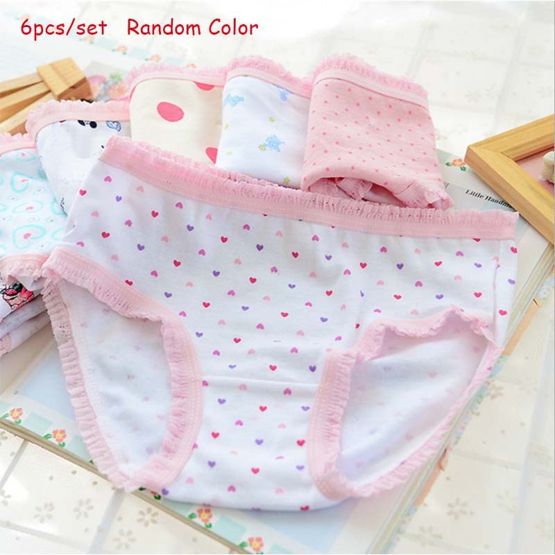 6pcs/pack Girls 100% Cotton Random Colour Briefs.