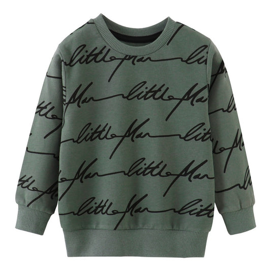 New Arrival Kids Cartoon Animals Print Long Sleeve Cotton Sweatshirt - Letters, Olive, Green.