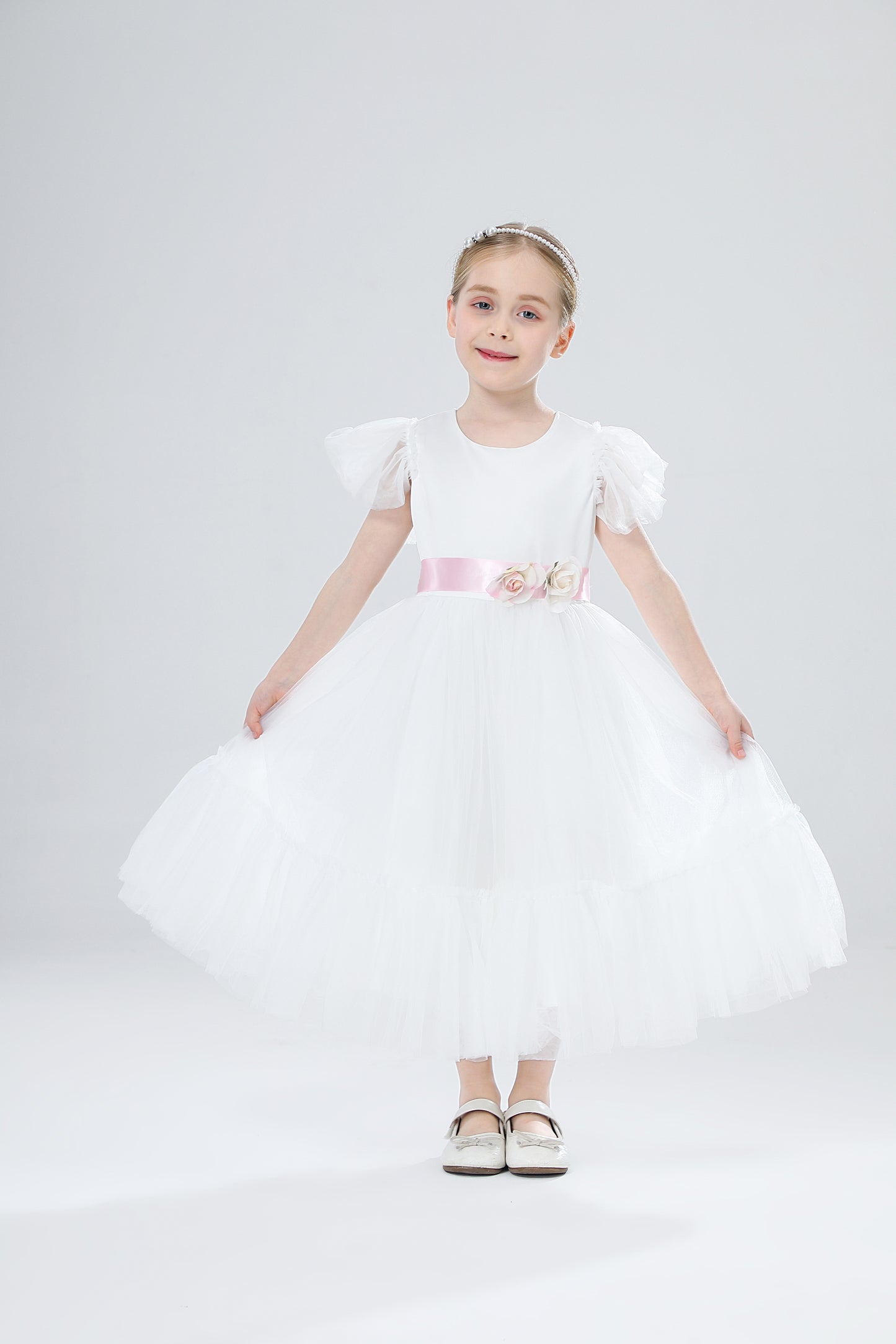 Girls Boutique Party Wear Elegant Tulle Dress - White.