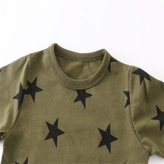 Boys Small Stars Print Cotton Sweatshirts - Green