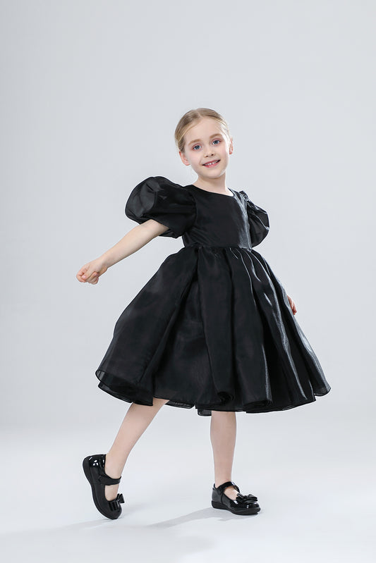 Elegant Floral Print Dress for Girls - Black.