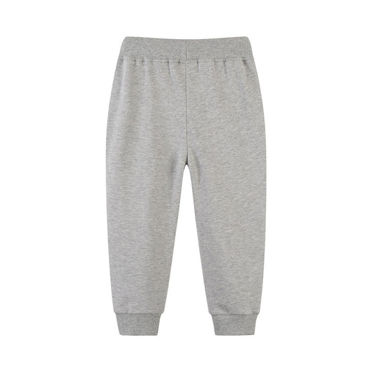 Girls Plain Colour Drawstring Cotton Sweatpants - Grey