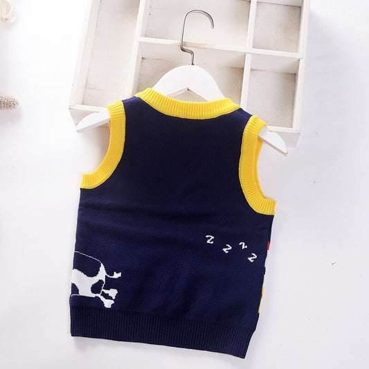 Baby Boys Cartoon Print Knitted Vest - Blue, Navy, Green.