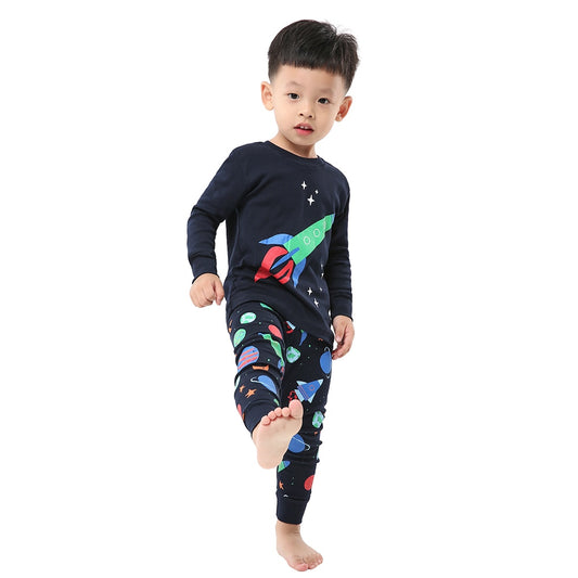 Boys Girls Cartoon Print Cotton Pyjamas - Grey, Black, Red.
