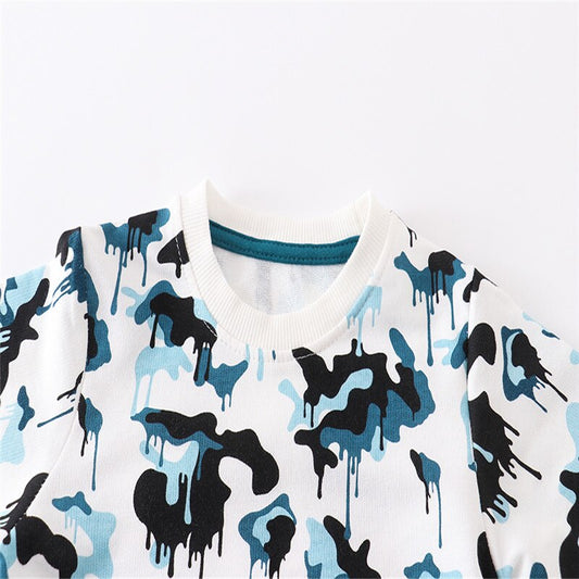 Kids Abstract Print Long Sleeve Cotton Sweatshirts - White.
